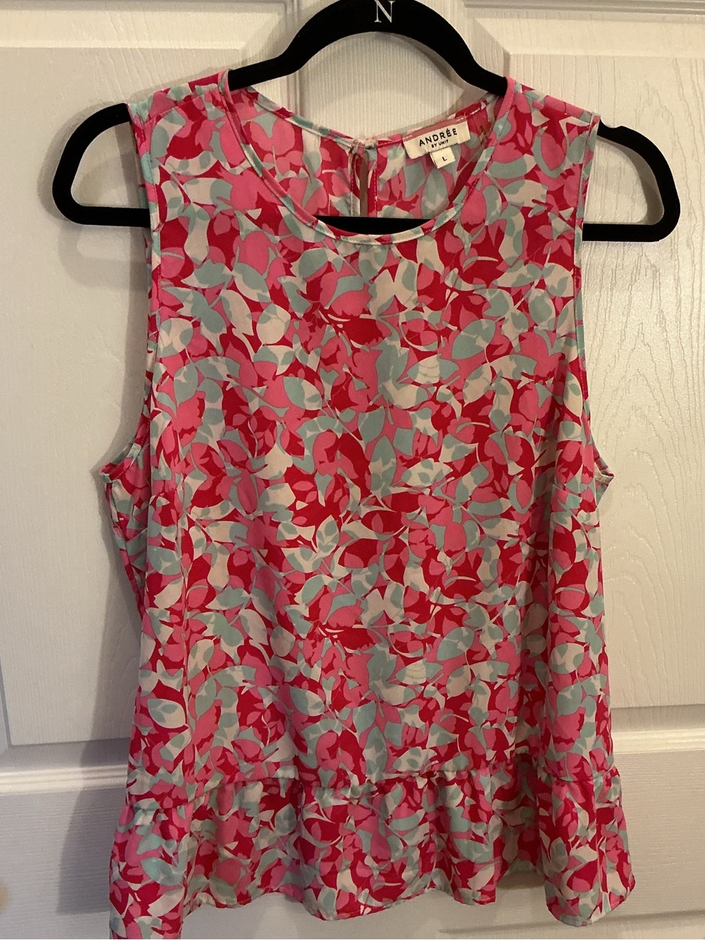 Andree Pink and Mint Floral Sleeveless Peplum Blouse